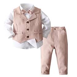 winying Baby Jungen Anzug Gentleman Outfit Langarm Fliege Hemd + Weste + Hose Kleinkinder Festlich Bekleidungsset Taufanzug Hochzeitanzug Festanzug Rosa D 80-86 von winying