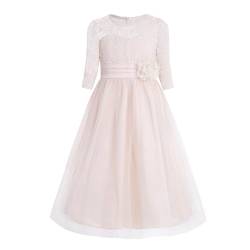 winying Blumenmädchen Kleider Mädchen Prinzessin Kleid Ballkleid Abendkleid für Hochzeit Brautjungfer Hochzeitskleid 1/2 Arm Spitzenkleid Tüllkleid Partykleid Sekt 158-164 von winying