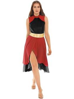 winying Damen Ärmelloses Tanzkleid Farbblock Asymmetrischer Saum Lyrisches Kleid Modern Tanz Kleider Dancewear Rot schwarz L von winying