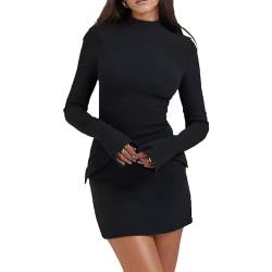 winying Damen Elegantes Bodycon Kleid Langarm Minikleid Rollkragen Basic Eng Kleid Sexy Pullover Kleid Herbstkleid Bleistiftkleid Schwarz L von winying