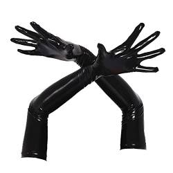 winying Damen Lange Handschuhe Glänzend Lack Leder Arm Hand Stulpen Sexy Fäustlinge Stretch Ärmel Gogo Outfits Clubwear Schwarz M von winying