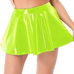 winying Damen Sexy Mini Plissee Kurzer Rock aus PU Leder Schulmädchen Dessous Röckchen Erotik Nachtwäsche Gogo Outfits Clubwear Fluoreszierendes Grün H L von winying