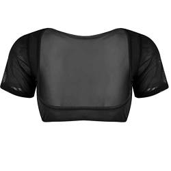 winying Damen Sexy Ouvert Dessous Kurzarm T-Shirt Tee Tiefer U Ausschnitt Unterhemd Kurz Bauchfrei Crop Top Erotik Transparent Bluse Schwarz Einheitsgröße von winying