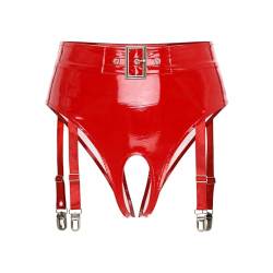 winying Damen Wetlook Tanga Slip Ouvert Shorts Spitzen Dessous Lack Leder Unterhose Bikinihose Sexy Hotpants Rot W 4XL von winying
