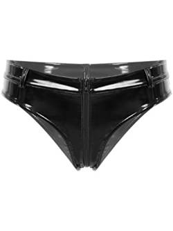 winying Damen Wetlook Tanga Slip Ouvert Shorts Spitzen Dessous Lack Leder Unterhose Bikinihose Sexy Hotpants Schwarz O L von winying