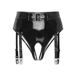 winying Damen Wetlook Tanga Slip Ouvert Shorts Spitzen Dessous Lack Leder Unterhose Bikinihose Sexy Hotpants Schwarz W M von winying