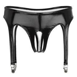 winying Damen Wetlook Tanga Slip Ouvert Shorts Spitzen Dessous Lack Leder Unterhose Bikinihose Sexy Hotpants Schwarz Zz L von winying