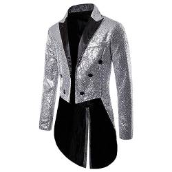 winying Herren Pailletten Anzug Jacke Blazer Mäntel Party Smokingjacke Vintage Abendessen Bankett Abschlussball Slim Fit Frack Kleid Zirkus Kostüm Silber XXL von winying