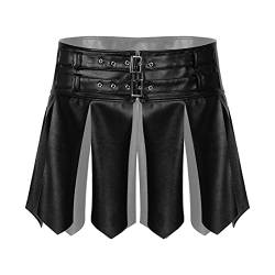 winying Herren Wetlook Kilt Lack Leder Rock Minirock mit Gürtel Reisverschluss Breiter Fransen Röckchen Punk Gothic Soldaten Schottenrock Schwarz 3XL von winying