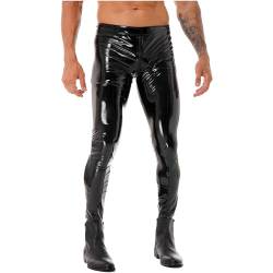 winying Herren Wetlook Skinny Hose Lack Leder Leggings Tights mit Bulge Beutel Stretch Kunstlederhose Slim Fit Gerader Schnitt Erotik Pants Schwarz E L von winying