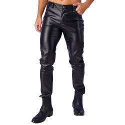 winying Herren Wetlook Skinny Hose Lack Leder Leggings Tights mit Bulge Beutel Stretch Kunstlederhose Slim Fit Gerader Schnitt Erotik Pants Schwarz H L von winying