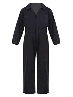 winying Kinder Jungen Arbeitsoverall Einteiliger Jumpsuit Langarm Hosenanzug Overall Einteiler Lose Freizeit Uniform Anzug mit Reißverschluss Schwarz 134-140 von winying