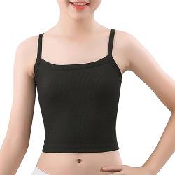 winying Kinder Mädchen Tank Top Crop Trägertop Spaghettiträger Camisole Sport Unterwäsche Tanz Fitness Workout Kurz Weste Schwarz 140-152 von winying