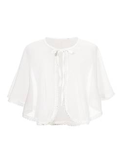 winying Mädchen Bolero Jäckchen Chiffon Kurze 3/4 Ärmel Lässige Transparente Schulterjacke Casual Shrug Top dran Festlich Kommunion Tauf Hochzeit Weiß 6-12 Years von winying