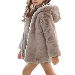 winying Mädchen Fleecejack Winterjacke Kunstpelz Jacke mit Kapuze Kinder Herbst Winter Warm Mantel Kapuzenpullover Wintermantel Outwear Grau 134-140 von winying