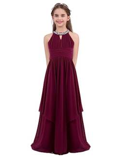 winying Mädchen Lange Kleider Festlich Sommer Pailletten Neckholder Partykleid Bodenlang Maxi Brautjungfernkleid Abendkleider Burgundy 152 von winying