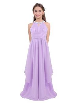 winying Mädchen Lange Kleider Festlich Sommer Pailletten Neckholder Partykleid Bodenlang Maxi Brautjungfernkleid Abendkleider Lavendel 146-152 von winying