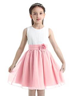 winying Mädchen Partykleid Elegant Sommer Rundhalsausschnitt Kleider Blumenmädchenkleid Brautjungfernkleid Hochzeitskleid Kommunionkleid gr. 104-164 Weiß&Rosa 128 von winying