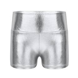 winying Mädchen Shorts Glänzende Gymnastik Turnshorts Tanzshorts Sportshorts Kinder Kurz Hose Hot Pants Leggings Tights Tanzbekleidung Silber 110-116 von winying