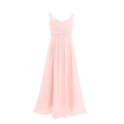 winying Mädchen Sommer Brautjungfern Kleid Elegant Spaghetti Träger Partykleid Vorne Kurz Hinten Lang Chiffon Festkleider Rosa B 158-164 von winying