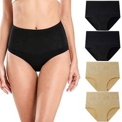 wirarpa Bauchweg Unterwäsche Damen Bauch Weg Unterhosen Baumwolle Slips 4er Pack Schwarz Beige Größe XS von wirarpa