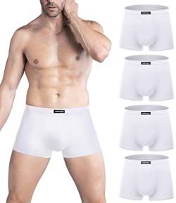 wirarpa Boxershorts Herren Mikrofaser Männer Unterwäsche Trunks Soft Modal Men Unterhosen Retroshorts für Herren Weiß 4er Pack 2XL von wirarpa