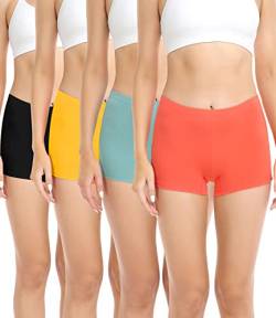 wirarpa Damen Baumwolle Boxershorts Panties Unterhosen Radlerhose unter Kleid mit 100% Baumwoll Schritt 4er Pack Schwarz Grün Orange Gelb Größe 3XL von wirarpa