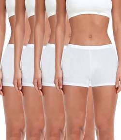 wirarpa Damen Baumwolle Boxershorts Panties Unterhosen Radlerhose unter Kleid mit 100% Baumwoll Schritt 4er Pack Weiß Größe M von wirarpa