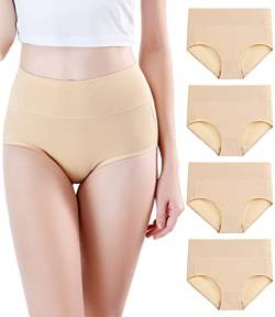 wirarpa Damen Unterhosen 4er Pack Panties Slips Damen Unterwäsche mit Hoher Taille Ultra Weich Taillenslip Beige Große Größe XXL von wirarpa