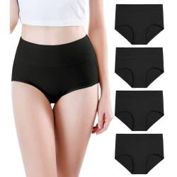 wirarpa Damen Unterhosen 4er Pack Panties Slips Damen Unterwäsche mit Hoher Taille Ultra Weich Taillenslip Schwarz Große Größe XS von wirarpa