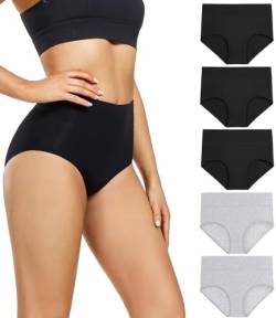 wirarpa Damen Unterhosen Baumwolle Slips Damen Hoher Taille Atmungsaktive Taillenslip Wochenbett Unterwäsche Mehrpack Größen 32-58, 3schwarz, 2grau-5er Pack, X-Small(32/34) von wirarpa