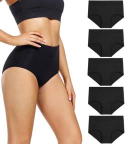 wirarpa Damen Unterhosen Baumwolle Slips Damen Hoher Taille Atmungsaktive Taillenslip Wochenbett Unterwäsche Mehrpack Größen 32-58, Schwarz-5er Pack, X-Small(32/34) von wirarpa