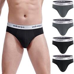 wirarpa Herren Slip 4er Pack 95% Gekämmte Baumwolle Unterhosen Manner mit Breiter Elastischer Bund Atmungsaktiv Dehnbar Schwarz Grau Größe M von wirarpa