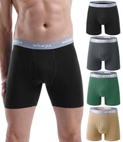 wirarpa Herren Unterhosen Trunks Baumwoll-Stretch Boxershorts mit offenem Hosenschlitz, ohne Etikett, für Männer, reguläres Bein, 4er Pack Größe L von wirarpa