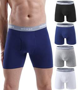 wirarpa Herren Unterhosen Trunks Baumwoll-Stretch Boxershorts mit offenem Hosenschlitz, ohne Etikett, für Männer, reguläres Bein, 4er Pack Größe M von wirarpa