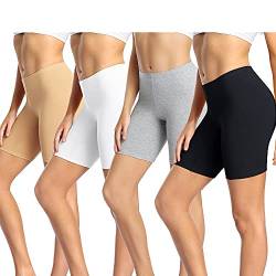 wirarpa Radlerhose Damen Kurz Baumwolle Boxershorts Unter Kleid Rock Unterhosen mit Bein Anti Scheuern Kurz Leggings 4er Pack Schwarz Grau Beige Weiß Größe 2XL von wirarpa