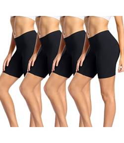 wirarpa Radlerhose Damen Kurz Baumwolle Boxershorts Unter Kleid Rock Unterhosen mit Bein Anti Scheuern Kurz Leggings 4er Pack Schwarz Größe 3XL von wirarpa