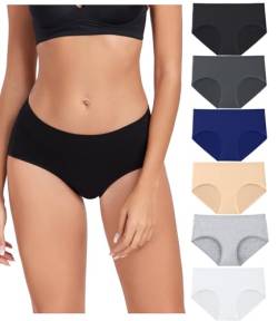 wirarpa Unterhosen Damen Baumwolle Bequeme Unterwäsche Frauen Slips Damen Atmungsaktiv Pantys 6er Pack Schwarz, Grau, Navy, Hellgrau, Weiß, Beige Größe L von wirarpa