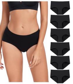 wirarpa Unterhosen Damen Baumwolle Bequeme Unterwäsche Frauen Slips Damen Atmungsaktiv Pantys 6er Pack Schwarz Größe 2XL von wirarpa