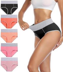 wirarpa Unterhosen Damen Baumwolle Unterwäsche Frauen Taillenslip Hohe Taille Slip 5er Pack Größe L von wirarpa