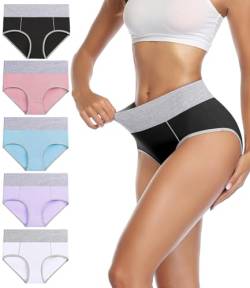 wirarpa Unterhosen Damen Baumwolle Unterwäsche Frauen Taillenslip Hohe Taille Slip 5er Pack Größe M von wirarpa