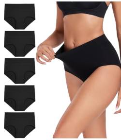 wirarpa Unterhosen Damen Baumwolle Unterwäsche Frauen Taillenslip Hohe Taille Slip Schwarz Dunkel 5er Pack Größe 3XL von wirarpa