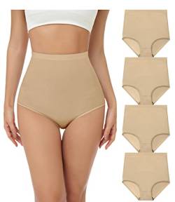 wirarpa Unterhosen Damen Baumwolle Unterwäsche Super Hohe Taille Frauen Slips Hautfarbe 4er Pack Größe XL von wirarpa