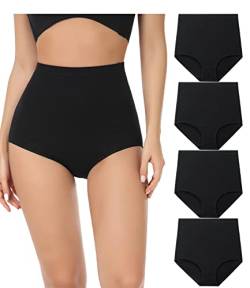 wirarpa Unterhosen Damen Baumwolle Unterwäsche Super Hohe Taille Frauen Slips Schwarz 4er Pack Größe XL von wirarpa