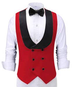 Lässige Herren Kellner Weste Schlanke Zweireiher Blazer Champagner Anzüge Rote Weste Für Hochzeit Best Man Grooms Red XL von wkd-thvb