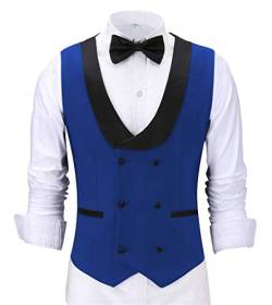 Lässige Herren Kellner Weste Schlanke Zweireiher Blazer Champagner Anzüge Rote Weste Für Hochzeit Best Man Grooms Royal Blue XXL von wkd-thvb