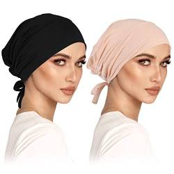 2er Pack Kopftuch Damen Hijab Undercap Hijab Cap Hijab Kopftuch Klassische Slouch Beanie Mütze Islamische Muslimische mit Tie Back Solid Color Hijab Mütze Kopfbedeckung Chemo Kopftuch Schlafmütze von wlertcop