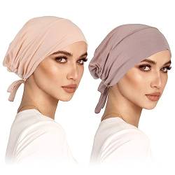 2er Pack Turban Damen Frauen Undercap Hijab Cap Unterschal Hijab Klassische Slouch Beanie Mütze Islamische Muslimische mit Tie Back Solid Color Hijab Mütze Kopfbedeckung Chemo Kopftuch Schlafmütze von wlertcop