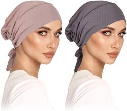 2er Pack Turban Damen Frauen Undercap Hijab Cap Unterschal Hijab Klassische Slouch Beanie Mütze Islamische Muslimische mit Tie Back Solid Color Hijab Mütze Kopfbedeckung Chemo Kopftuch von wlertcop