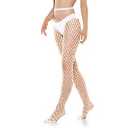 Damen Weiße Netzstrumpfhose,Fishnet Stockings Schenkelhohe Strümpfe Strumpfhosen Frauen Fischnetz Kreuz Mesh Strümpfe ​Netzstrumpfhose Netzstrümpfe Sexy Elastisch Hohe Taille Strumpfhosen Halloween von wlertcop